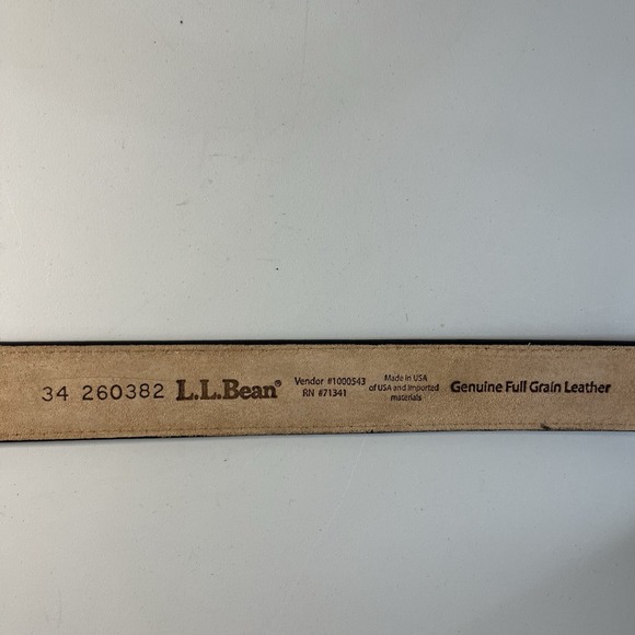 L.L.Bean Belt Mens 34 Brown Genuine Full Grain Leather Brass Buckle USA 260382 - Picture 3 of 4